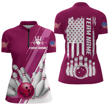 Load image into Gallery viewer, Women&#39;s Bowling Shirt Pink 1/4-Zip Bowling Shirt Patriotic Bowling Shirt QZT281
