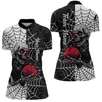Black and White Skull Bowling Team Shirt Custom Spider Bowling Jersey Women Halloween Bowling Outfit QZT748