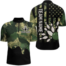 Load image into Gallery viewer, Personalized Camouflage Bowling Shirt American Flag Quarter-Zip Bowling Team Jersey QZT678