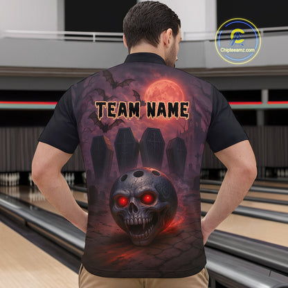 Custom Skull Bowling Team Shirt Vampire Bowling Jersey for Men Bowling Outfit Polo & 1/4 Zip QZT751