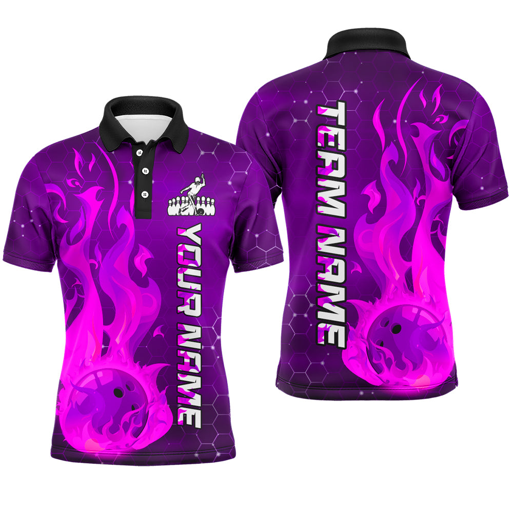 Custom Flame Bowling Shirts Bowling Jersey for Men Polo Bowling Uniform QZT447