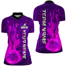 Load image into Gallery viewer, Custom Flame Bowling Shirts Bowling Jersey for Women 1/4 Zip Bowling Uniform QZT447