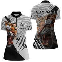 Load image into Gallery viewer, Black &amp; White Bowling Shirt Tiger Bowling Team Jersey Quarter Zip Bowling for Men &amp; Women QZT641