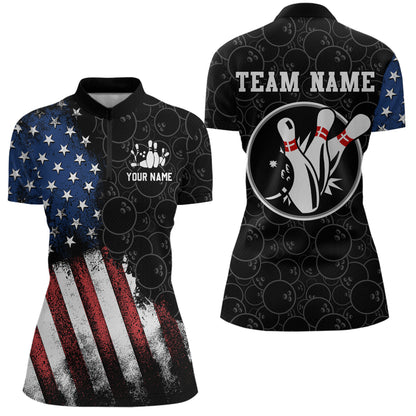 Personalized American Bowling Shirt Quarter-Zip Bowling Jersey Patriotic Bowling Outfit QZT684