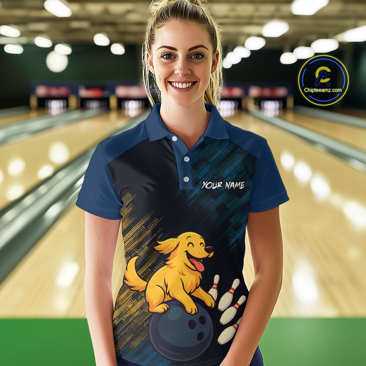 Funny Golden Retriever Dog Bowling Shirt for Women Custom Polo & Quarter-Zip Bowling Team Jersey QZT760