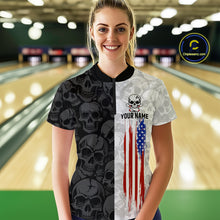 Load image into Gallery viewer, American Flag Bowling Team Shirt Polo 1/4-Zip Patriotic Bowling Jersey for Women Halloween Gift QZT729