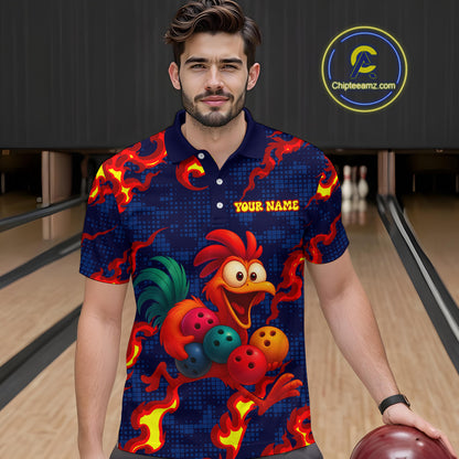 Custom Red Flame Funny Chicken for Men Bowling Team Jersey Bowling League Shirt Polo & 1/4-Zip QZT762