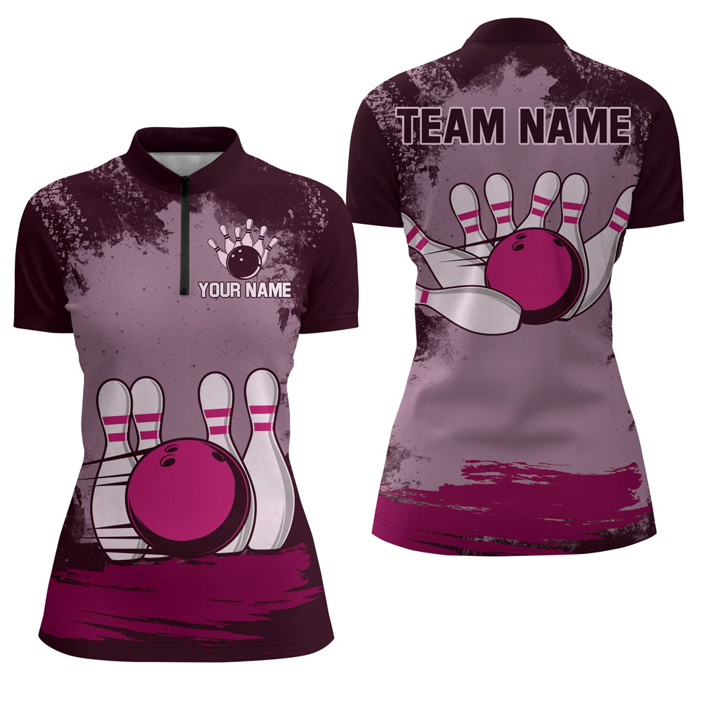 Personalized Bowling Team Shirts Multicolor Women's Bowling Shirt 1/4 Zip Bowling QZT490