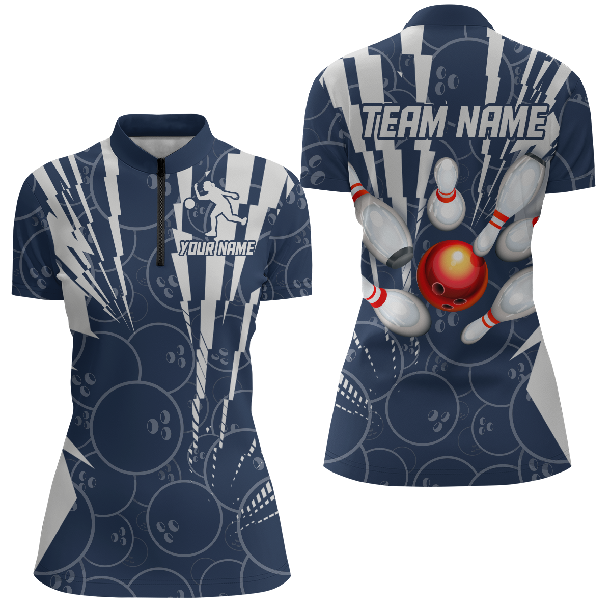 Custom Bowling Shirts Camo Bowling Jersey 1/4 Zip Shirt for Women QZT415