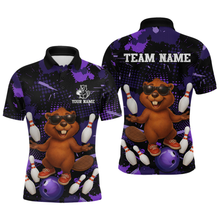 Load image into Gallery viewer, Custom Purple Funny Beaver Bowling Team Shirt Men Bowling League Jersey Polo Bowling Outfit QZT764
