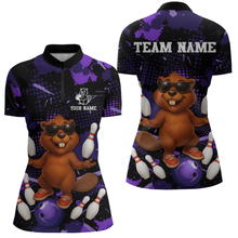 Load image into Gallery viewer, Custom Purple Funny Beaver Bowling Team Shirt Women Bowling League Jersey Polo Bowling Outfit QZT764
