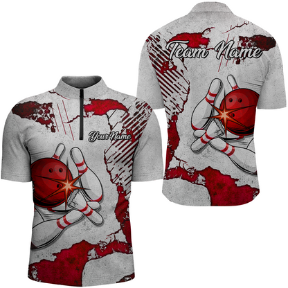 Personalized Unisex Bowling Jersey Quarter Zip Bowling Team Shirt for Men Bowler Gift QZT498