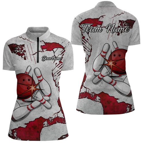 Personalized Unisex Bowling Jersey Quarter Zip Bowling Team Shirt for Women Bowler Gift QZT498