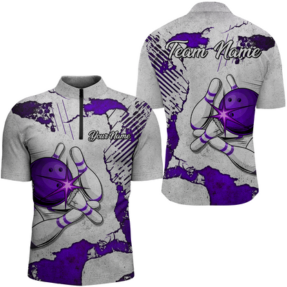 Personalized Unisex Bowling Jersey Quarter Zip Bowling Team Shirt for Men Bowler Gift QZT498
