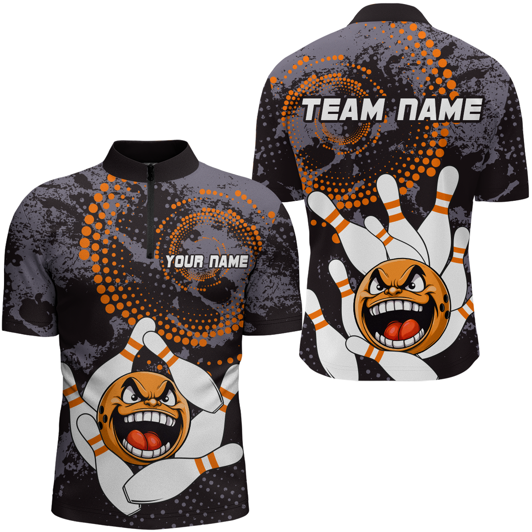 Orange Camo Bowling Shirt Funny Bowling Team Jersey for Men Quarter-Zip Bowling Shirt QZT255