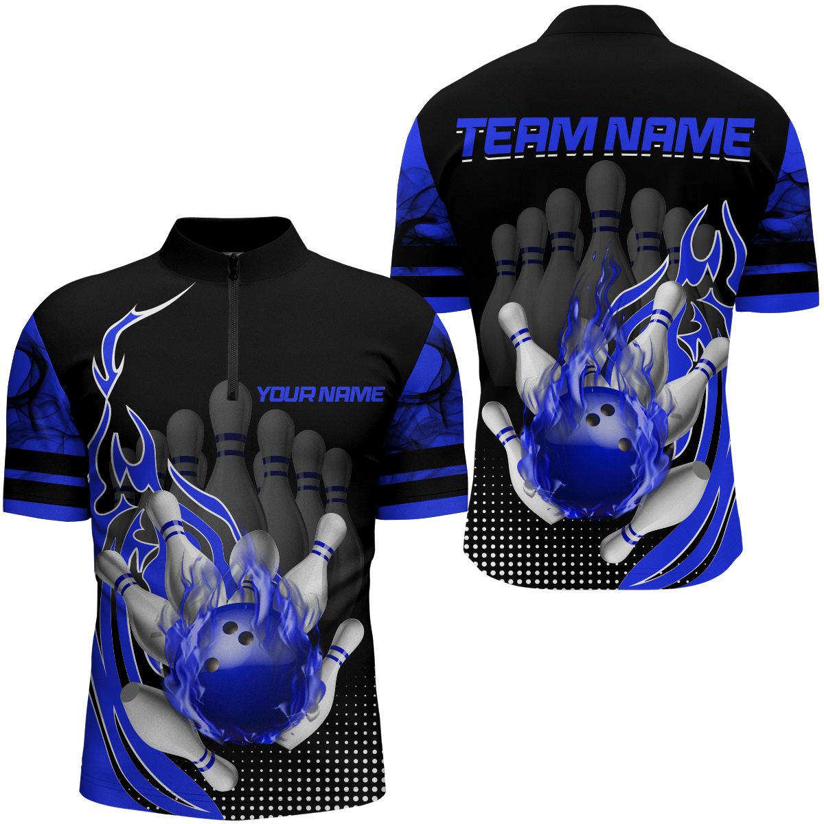 Personalized Flame Bowling Shirts Men Bowling Team League 1/4 Zip Bowling QZT410
