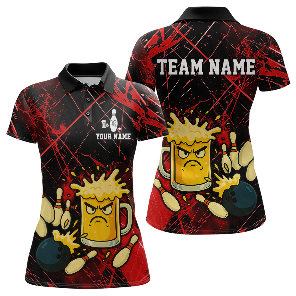 Custom Red Funny Beer Bowling Shirt Team Bowling League Jersey for Women Bowling Outfit QZT767