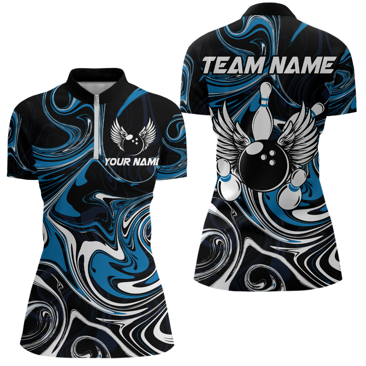 Personalized Bowling Shirt for Men and Women Bowling Team Jersey Blue 1/4 Zip Shirt QZT601