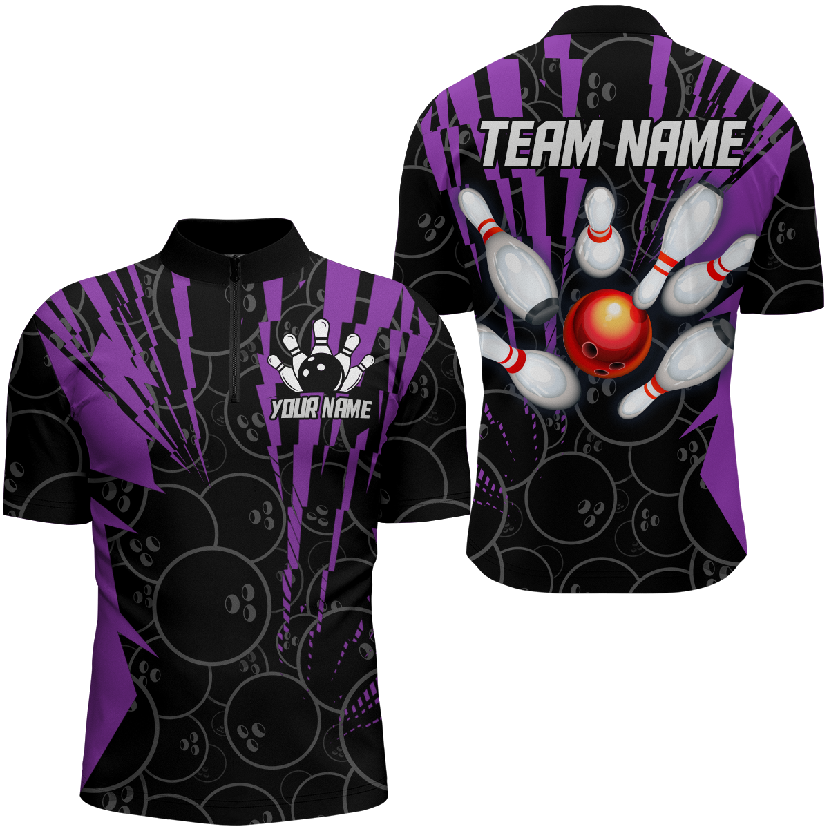 Custom Bowling Shirts Camo Bowling Jersey 1/4 Zip Shirt for Men Bowling QZT415