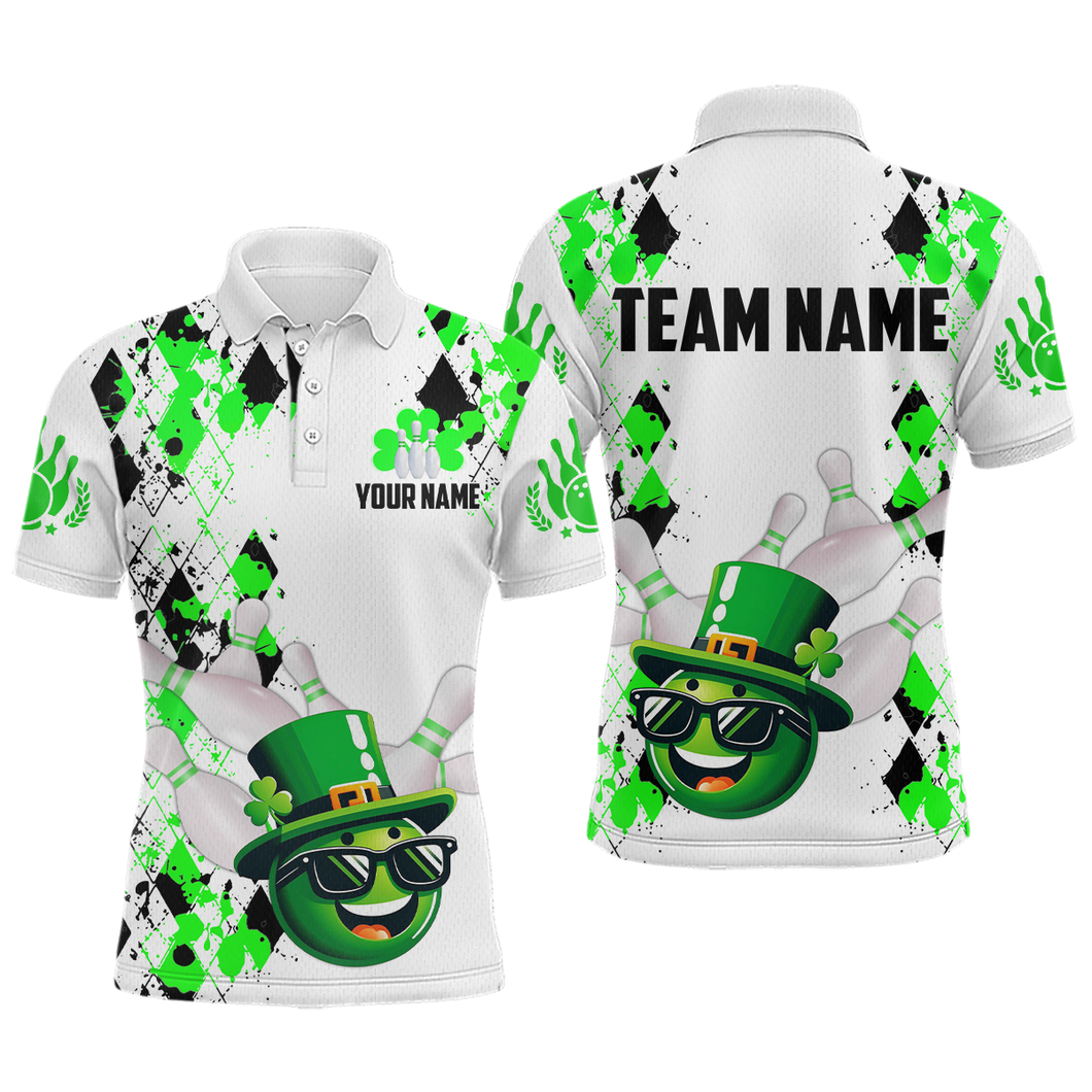 Custom Green Funny Bowling Shirt St Patrick Day Bowling Polo Team Jersey Unisex QZT620
