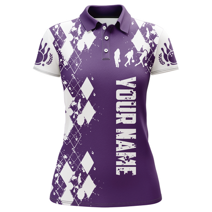Purple White Bowling Shirt Unisex Custom Bowling Jersey Polo Bowling Shirt for Women QZT264
