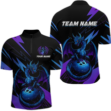 Load image into Gallery viewer, Teal And Purple Dragon Bowling Shirt Custom Name Bowling Jersey Team Bowling Quarter-Zip Shirts QZT674