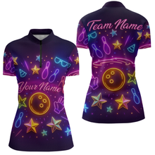 Load image into Gallery viewer, Custom Neon Bowling Shirt Polo &amp; Quarter-Zip Shirts for Women Gift Bowling Jersey League QZT744