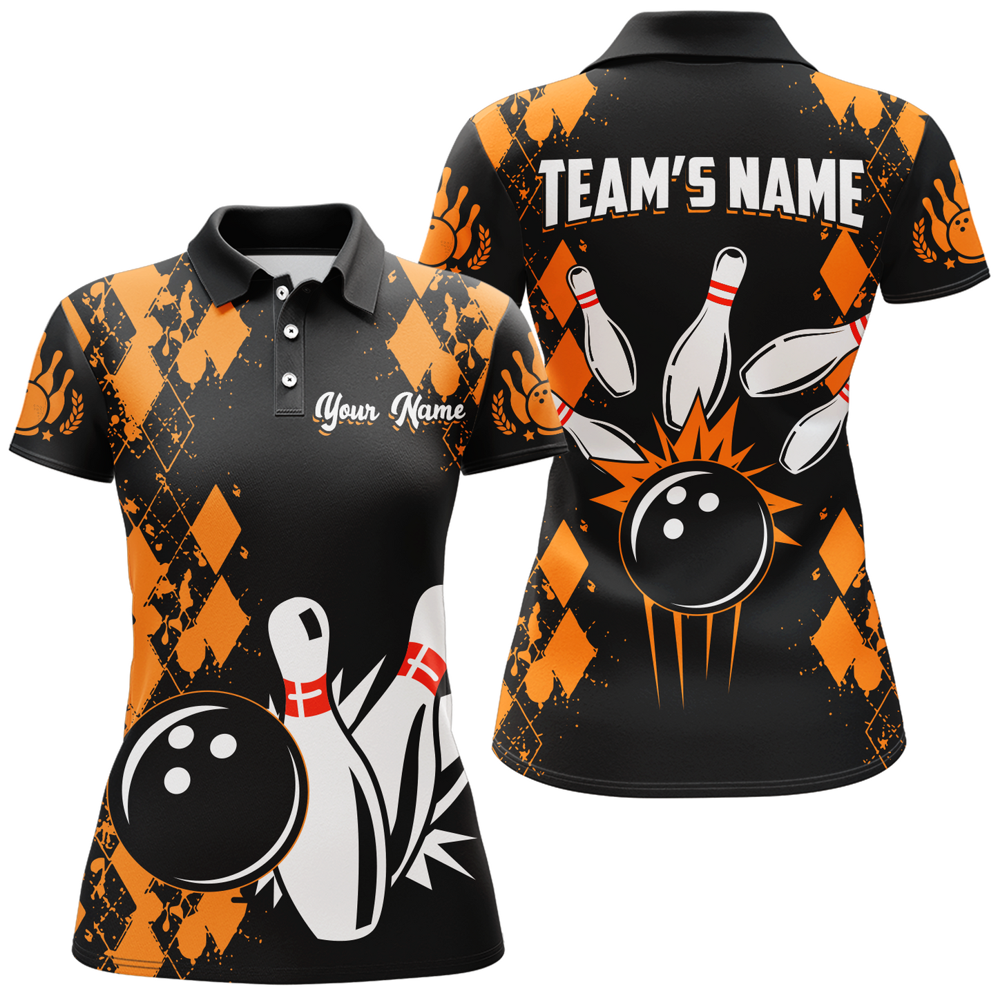 Orange Bowling Shirt Personalized Black Polo & 1/4 Zip Women Shirt Bowling Team League QZT430