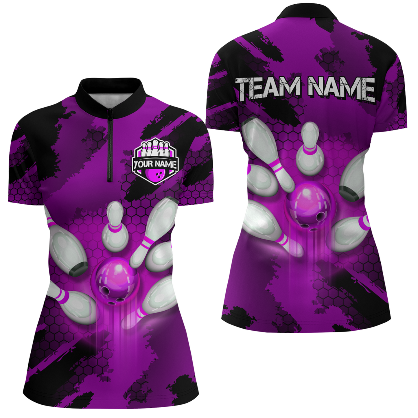Camo 3D Bowling Shirts Women Custom Bowling Team Jersey Quarter Zip Multicolor QZT468