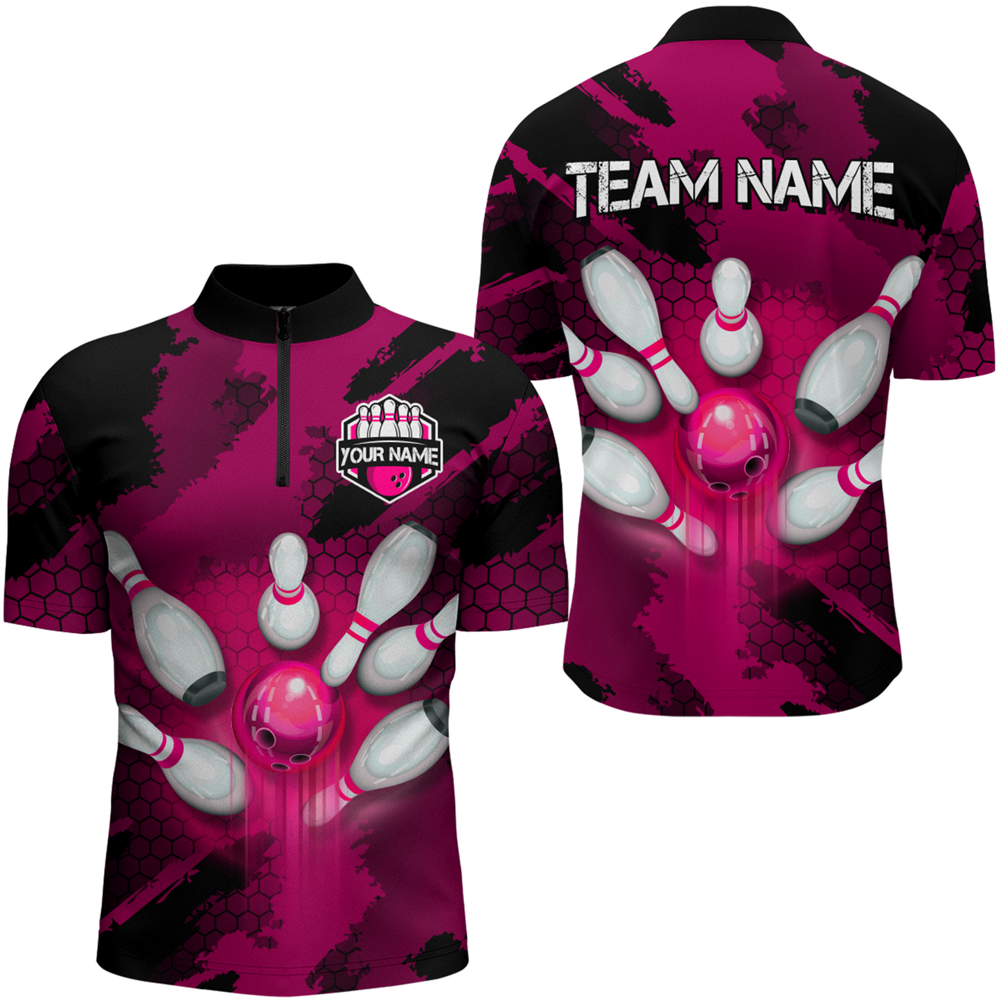 Camo 3D Bowling Shirts Men Custom Bowling Team Jersey Quarter Zip Multicolor QZT468