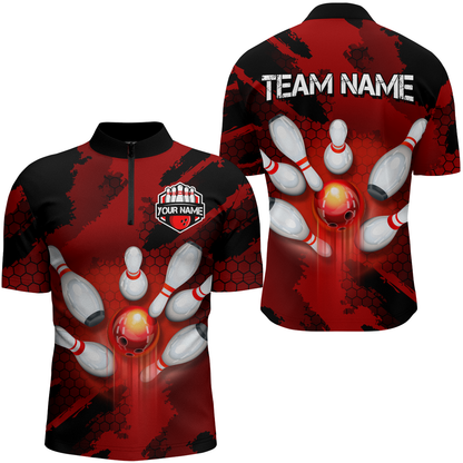 Camo 3D Bowling Shirts Men Custom Bowling Team Jersey Quarter Zip Multicolor QZT468