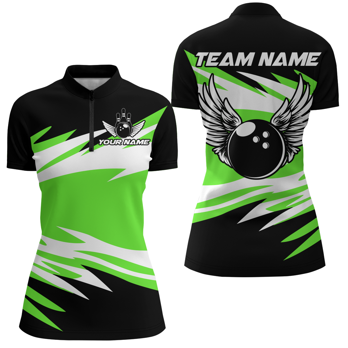 Angel Wings Quarter Zip Bowling Shirts for Women Bowling Team Jersey Multicolor QZT470