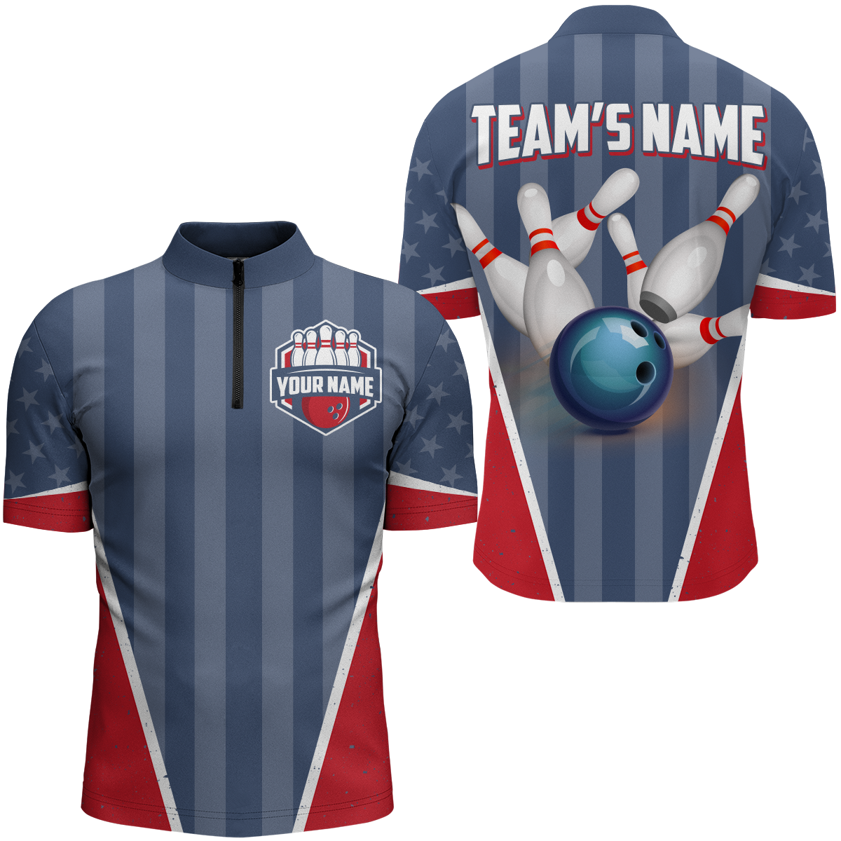 American Bowling Quarter-Zip Shirt for Men Custom Bowling Team Shirt Bowlers Jersey QZT217