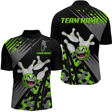 Load image into Gallery viewer, Personalized Green Crazy Bowling Shirt Quarter-Zip Bowling Jersey Bowling Outfit QZT609