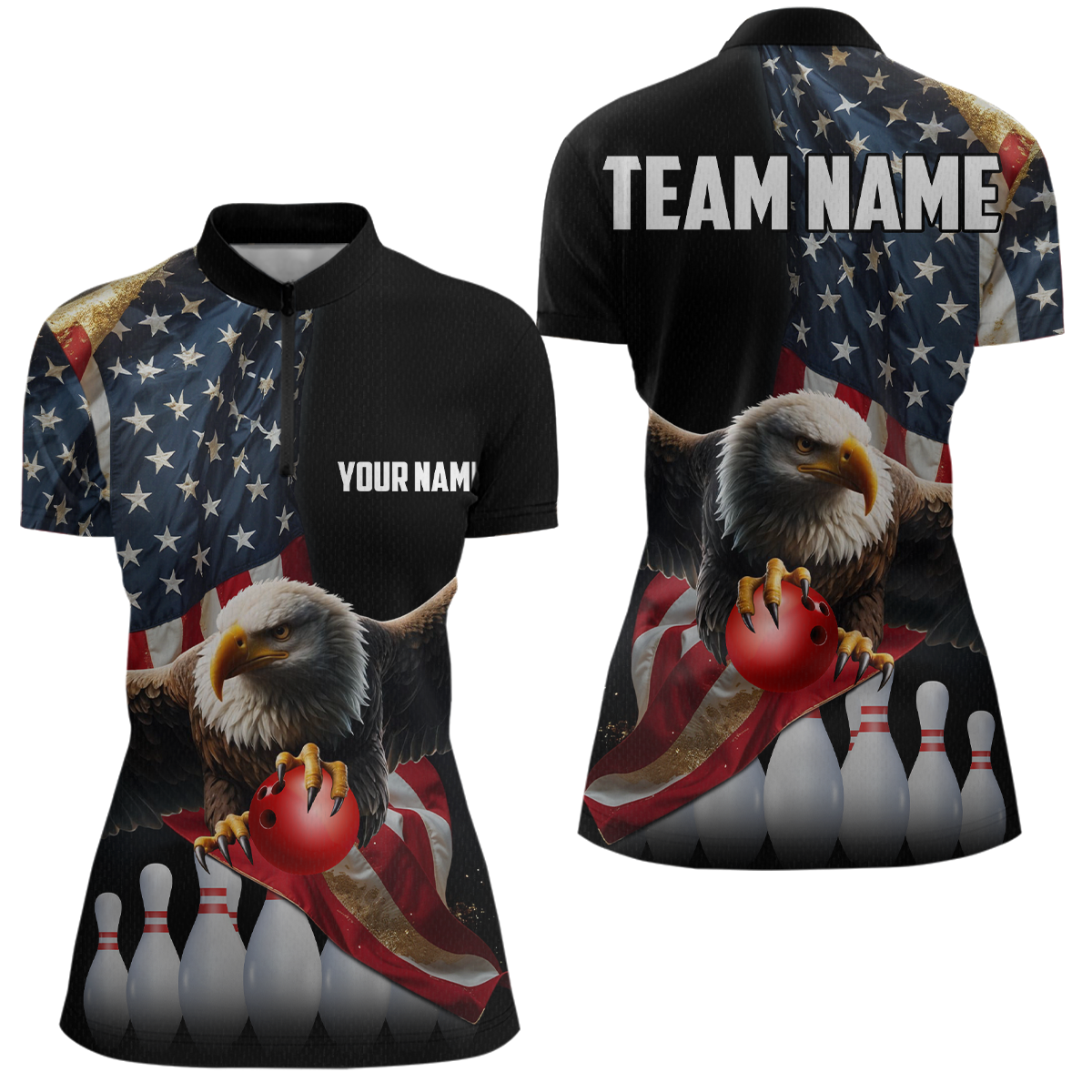 Custom Eagle Bowling Team Jersey American Bowling Quartar-Zip Shirt for Men Women QZT636