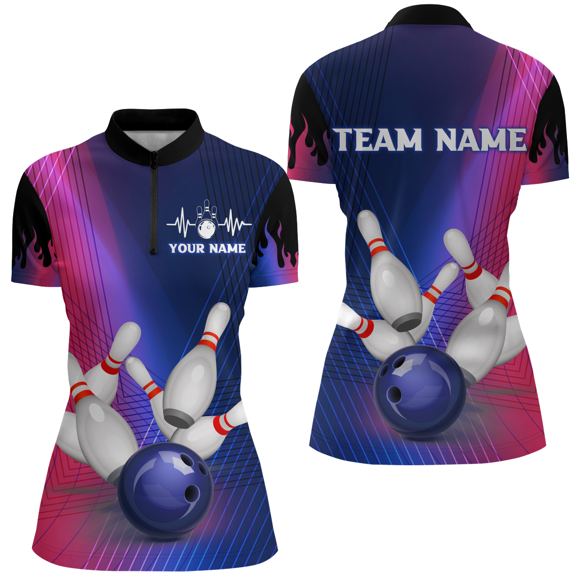 Personalized 3D Bowling Shirt for Women Bowling Team League 1/4 Zip Shirt Unisex Bowlers Jersey QZT289
