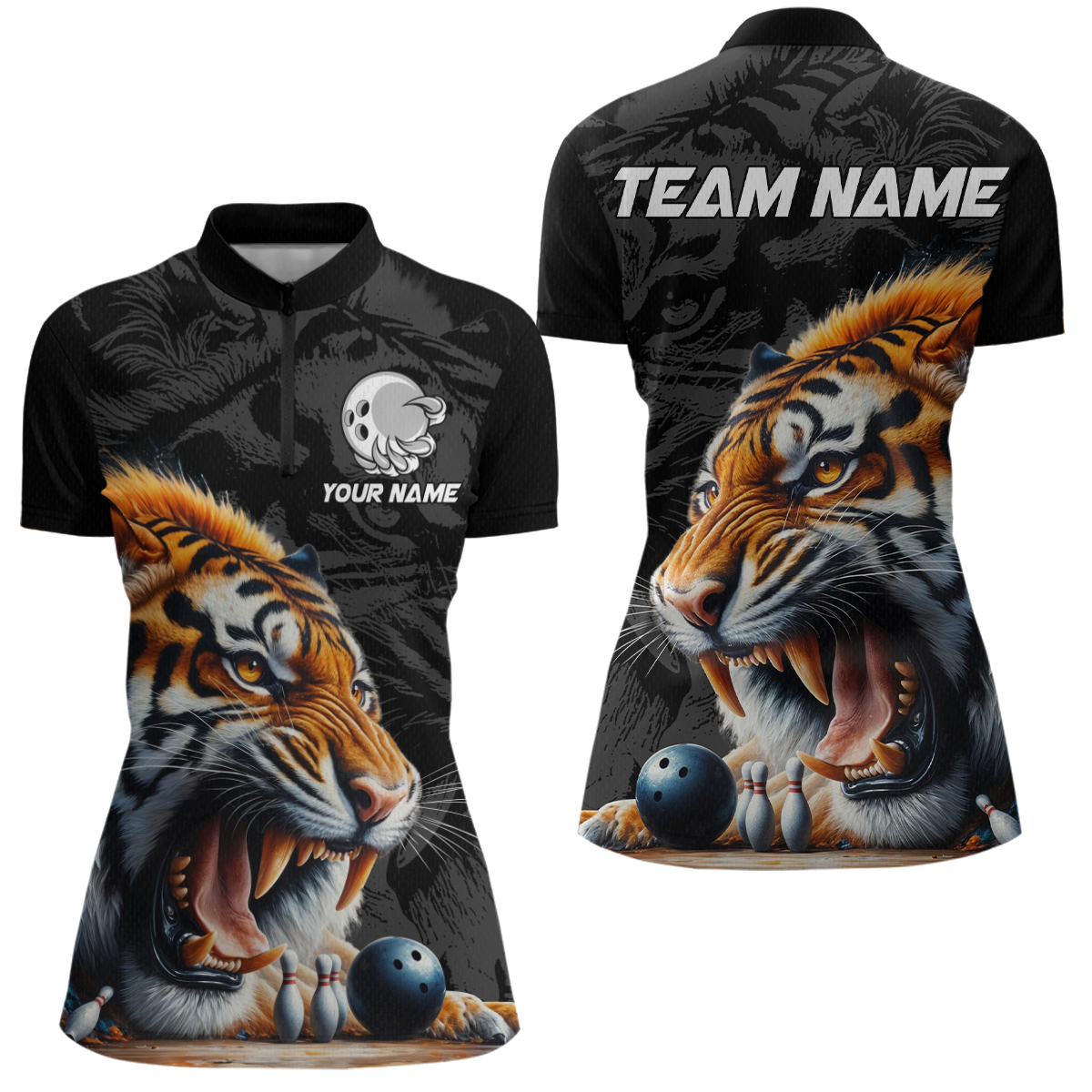 Custom Tiger Bowling Shirt Tiger Bowling Team League Unisex Quarter-Zip Bowling Outfit QZT638