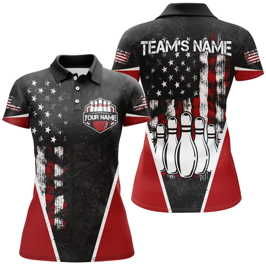 American Bowling Polo Shirt for Women Custom Bowling Team Jersey Bowling Shirt QZT37