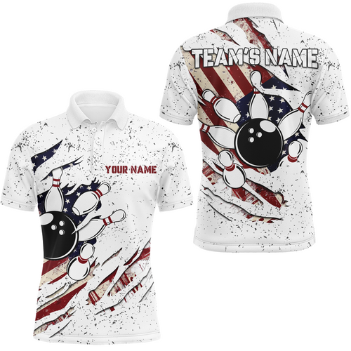 American Flag Bowling Shirt for Men Custom Bowling Team Jersey Bowling Polo Shirt QZT122