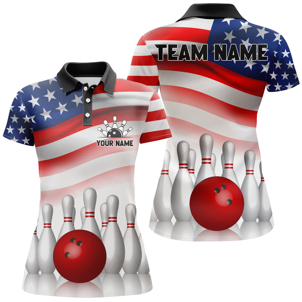 USA Bowling Shirt Personalized Polo Shirt for Women Bowling Team Jersey QZT121