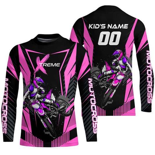 Extreme Dirt Bike Jersey Pink UPF30+ Custom Kid Men Women Motocross Riding Shirt Off-Road Jersey PDT669