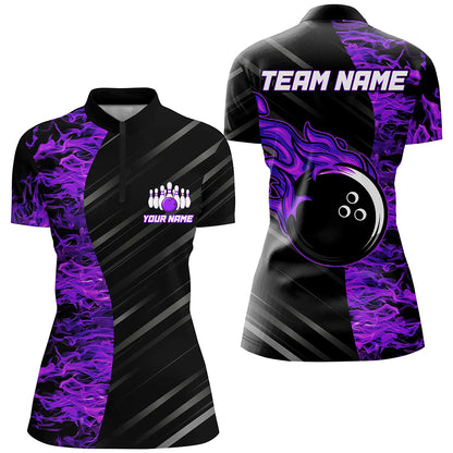 Purple Flames Bowling Jersey Men Women Custom 1/4 Bowling Shirt For Team BDT487