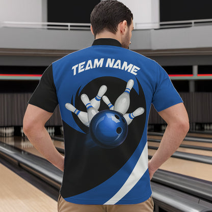 Personalized Blue Bowling Shirts Custom Bowling Team Jersey Quarter-Zip Bowling Shirts BDT502