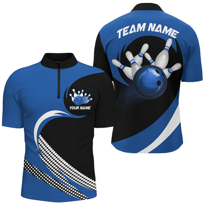 Personalized Blue Bowling Shirts Custom Bowling Team Jersey Quarter-Zip Bowling Shirts BDT502