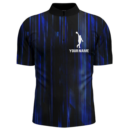 Custom Bowling Shirt For Men Blue 3D Bowling Jersey Team League Personalized Bowling 1/4 Zip Shirt BDT308