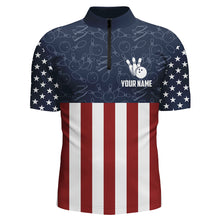 Load image into Gallery viewer, American Flag Bowling Quarter-Zip Shirt For Men Custom Bowling Shirt Team League Bowling Jersey BDT311