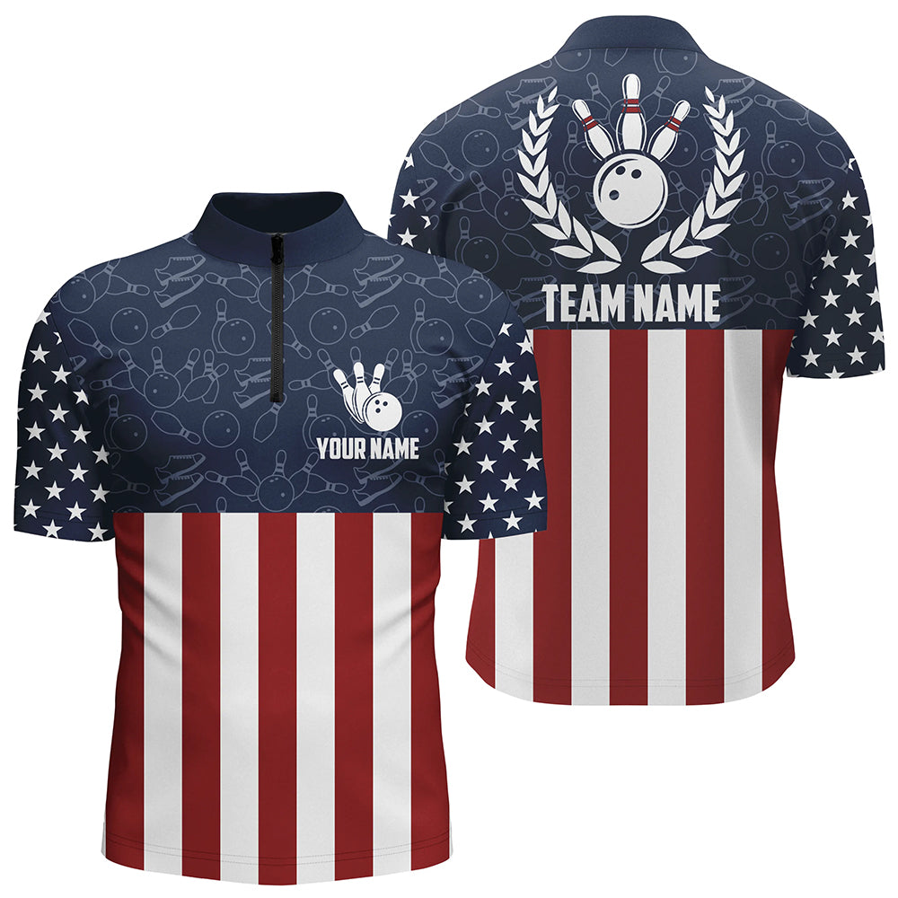 American Flag Bowling Quarter-Zip Shirt For Men Custom Bowling Shirt Team League Bowling Jersey BDT311