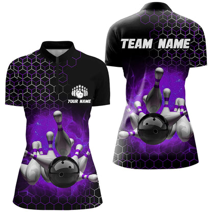 Personalized Purple Bowling Jersey Men and Women Custom Bowling Quarter-Zip Shirt Team BDT490