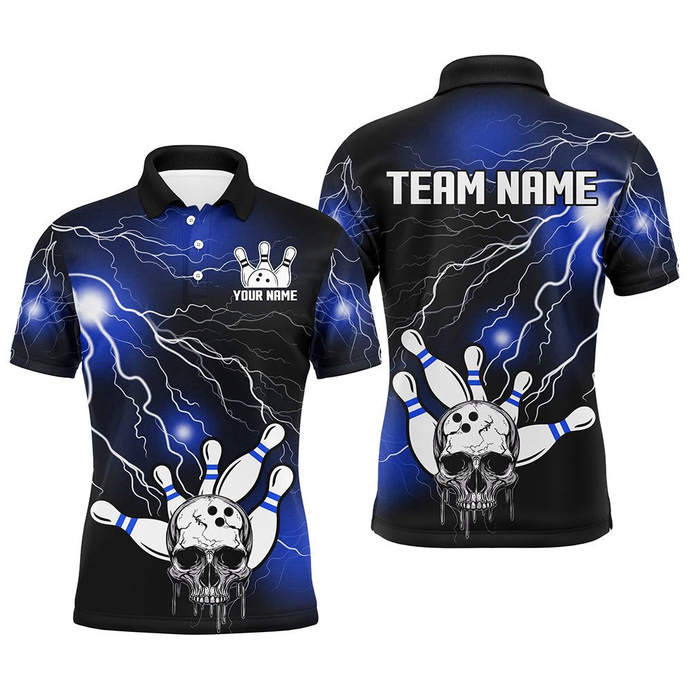 Skull Bowling Polo Shirt For Men & Women Light Thunder Blue Bowling Team Jersey Halloween BDT541