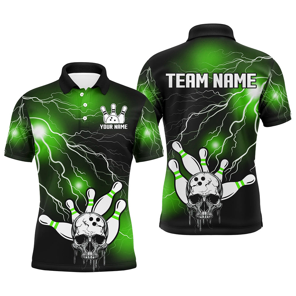 Skull Bowling Polo Shirt For Men & Women Light Thunder Green Bowling Team Jersey Halloween BDT541